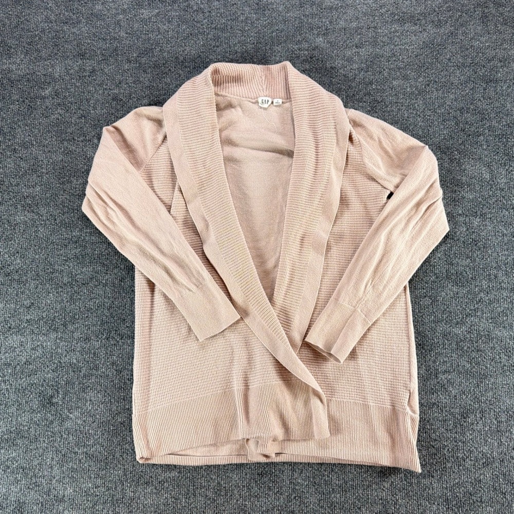 Gap Womens Blush Pink Waffle Knit Open Front‎ Shawl Collar Cotton Cardigan Small